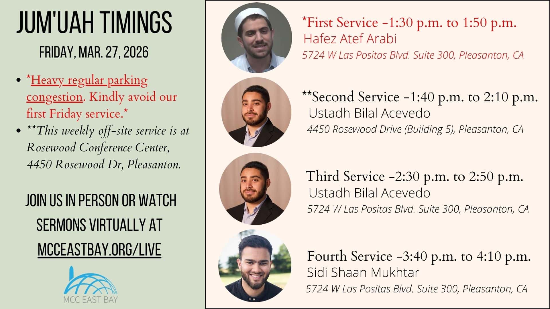 Jumu’ah Services @ MCC & Rosewood