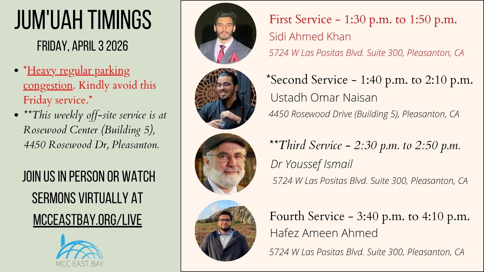 Jumu’ah Services @ MCC & Rosewood