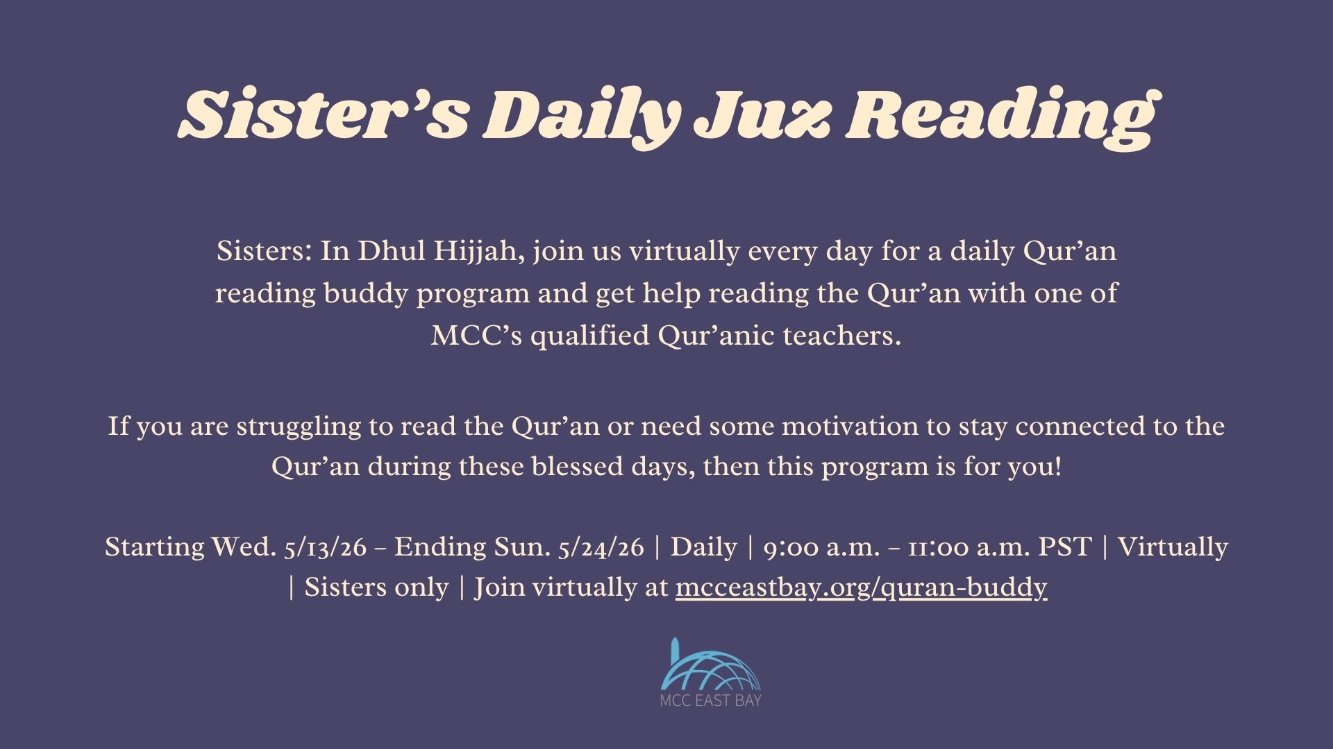 Sisters Daily Qur’an Reading | Dhul Hijjah